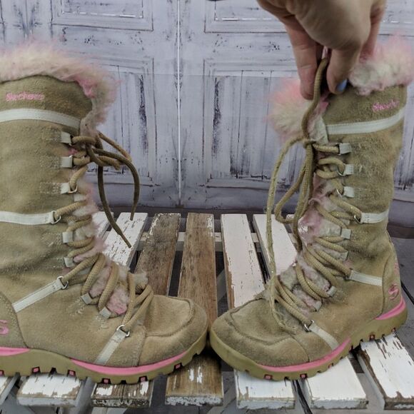 skechers girl pink faux fur winter snow warm boots - Picture 2 of 7